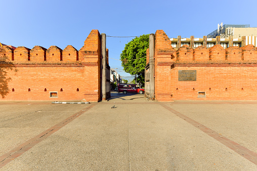 CHIANG MAI THAILAND - NOVEMBER 07, 2018 : Tha Phae Gate ,Tourist attraction in Chiang Mai, Thailand ,Known as a site for many community events, this preserved city gate dates back to ancient times.