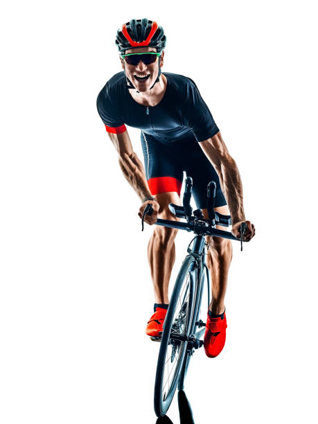 istock triathlete triathlon Cyclist cycling silhouette isolated white b 1098250028