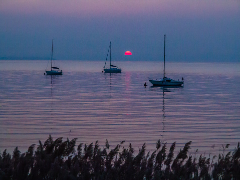 Sailboats on the Lake at sunset