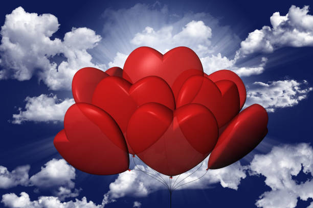 istock Hearts Balloons Sky - 3D illustration 1098267124