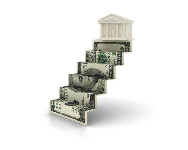 istock Bank Building with Dollar Bill Stair - 3D Rendering 1098272480