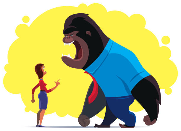 ilustrações, clipart, desenhos animados e ícones de mulher discutindo com gorila de empresário - threats rudeness occupation working