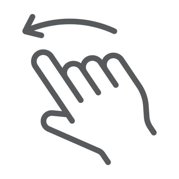 illustrazioni stock, clip art, cartoni animati e icone di tendenza di scorrere l'icona della linea sinistra, l'azione e la mano, il segno del gesto, la grafica vettoriale, un motivo lineare su uno sfondo bianco. - left handed