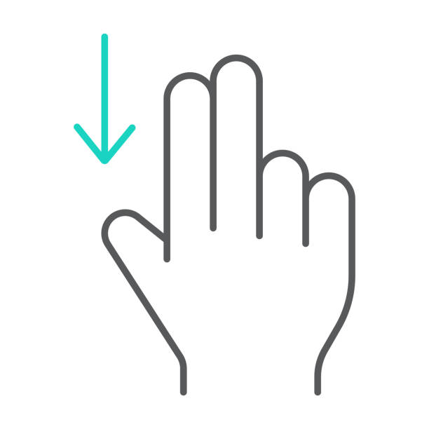 zwei finger hinunterziehen dünn liniensymbol, geste und hand, flick zeichen, vektor-grafiken, ein lineares muster auf weißem hintergrund. - vector interface icons arrow sign two objects stock-grafiken, -clipart, -cartoons und -symbole