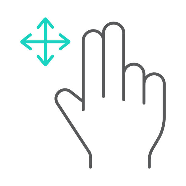 zwei finger frei ziehen sie dünne linie icon, geste und hand, streichen sie zeichen, vektor-grafiken, ein lineares muster auf weißem hintergrund. - vector interface icons arrow sign two objects stock-grafiken, -clipart, -cartoons und -symbole