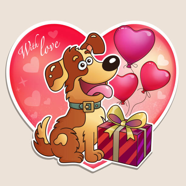 istock Valentine's day. Dog with gift and balloons. Greeting card. For kids. 1098273916