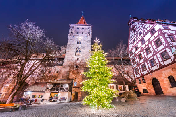 Nuremberg Castle, Middle Franconia, Germany Nuremberg, imperial city from Middle Franconia, Bavaria, Germany - Christmas decorated city kaiserburg castle stock pictures, royalty-free photos & images