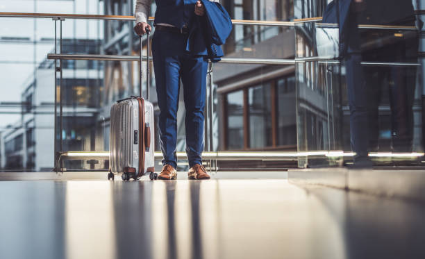 Close up of unknown man going to vacation.