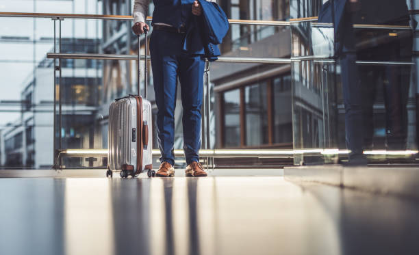 Close up of unknown man going to vacation. stock photo