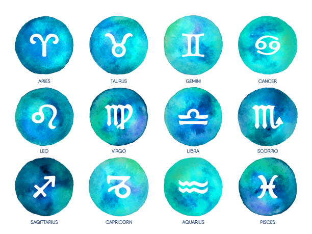 istock Zodiac icons on watercolor background. Freehand drawing. 1098277936