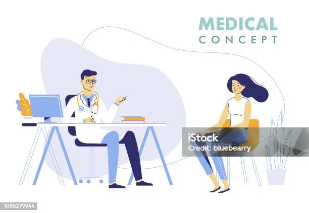 Medicine Concept With Doctor And Patient Stock Illustration - Download Image Now - Doctor, Patient, Talking