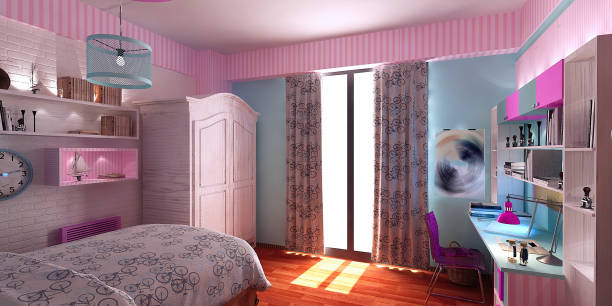 istock Kids Bedroom pink color design - Hotel room render by 3d software 1098283502