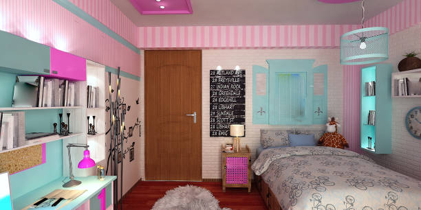 istock Kids Bedroom Design - Hotel room render by 3d software 1098283514