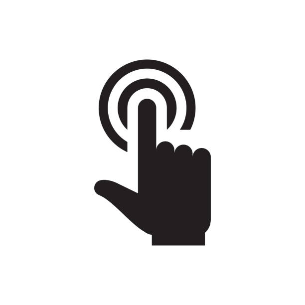 ilustrações de stock, clip art, desenhos animados e ícones de hand touch - black icon on white background vector illustration for website, mobile application, presentation, infographic. pointer click concept sign. graphic design element. - pushing push button human hand human finger