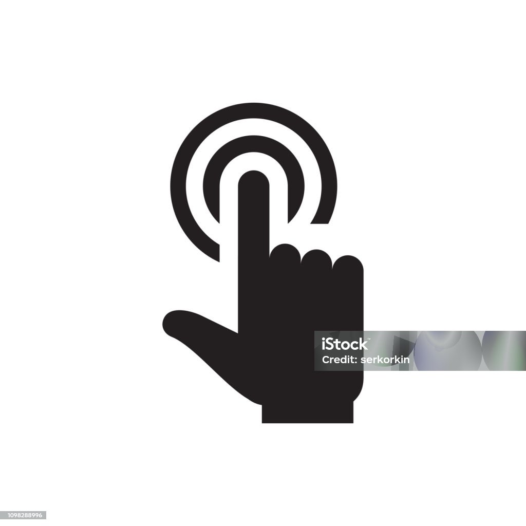 Hand touch - black icon on white background vector illustration for website, mobile application, presentation, infographic. Pointer click concept sign. Graphic design element. Icon Symbol stock vector