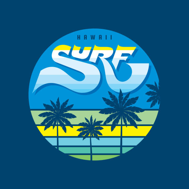 istock Hawaii surf - badge vector illustration concept in vintage retro style for t-shirt, print, poster. Palms, sunset, sea wave. Vacation holiday label. Surfing sport recreation. Beach coast. 1098294782
