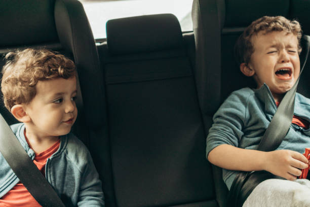 Car Trip Brothers sleeping in car screaming stock pictures, royalty-free photos & images