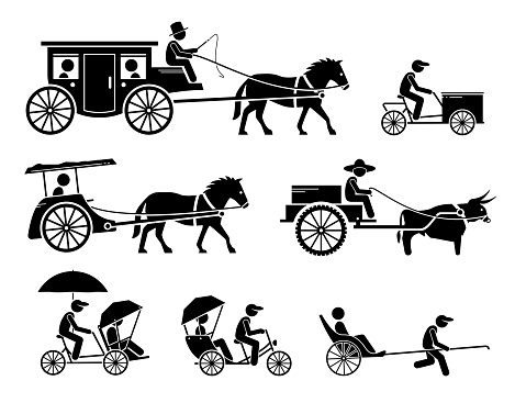 Pictograms depict dokar, dogcart, horse carriage car, cargo bicycle, bullock cart, trishaw, rickshaw, and horse drawn vehicle.