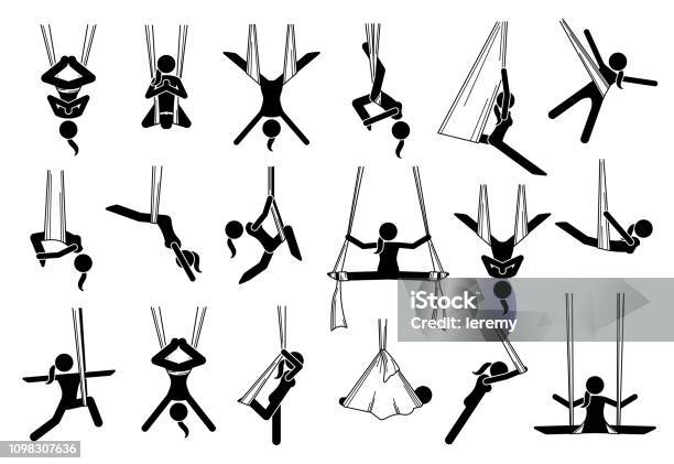 Aerial Yoga Icons Stock Illustration - Download Image Now - Yoga, Cut Out, Exercising