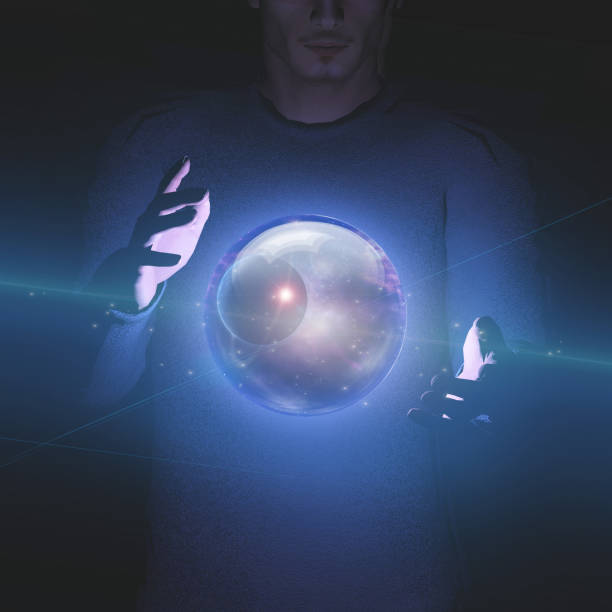 istock Man holds planet and space in sphere between his hands 1098310988