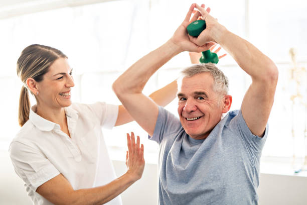 istock A Modern rehabilitation physiotherapy worker with senior client 1098314416