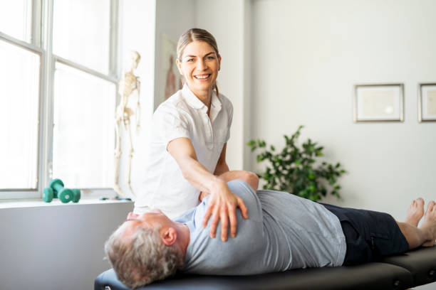 istock A Modern rehabilitation physiotherapy worker with senior client 1098314540
