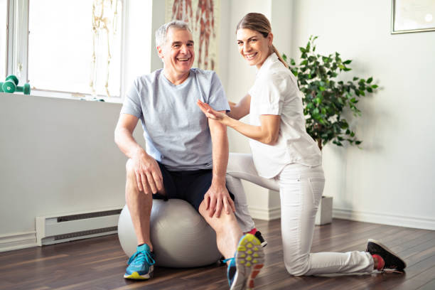 istock A Modern rehabilitation physiotherapy worker with senior client 1098314620