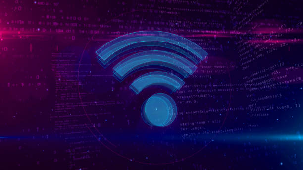Wi-fi sign communication concept on digital background 3D illustration