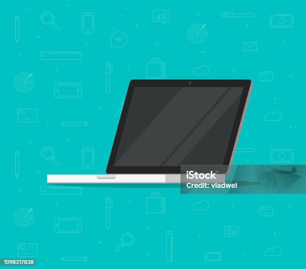 Cartoon Computer Empty Laptop Computer With Empty Screen Vector Illustration Flat Cartoon Pc ...