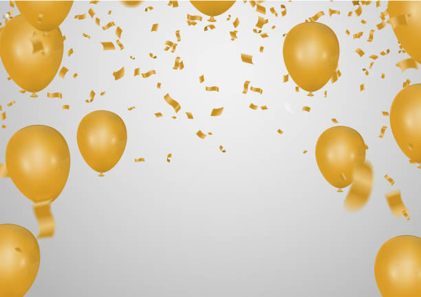 istock Celebration party banner with golden balloons and serpentine 1098320688