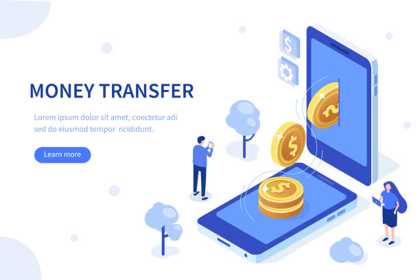 money transfer Money transfer concept. Can use for web banner, infographics, hero images. Flat isometric vector illustration isolated on white background. transfer rate stock illustrations