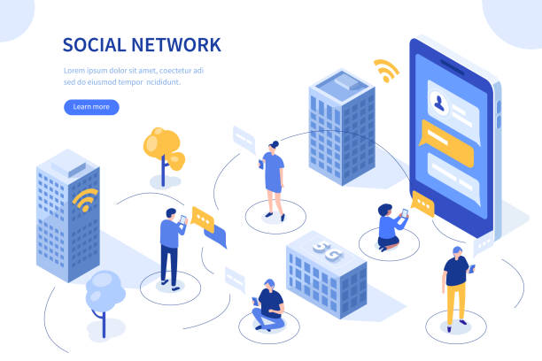 social network Social network concept. Can use for web banner, infographics, hero images. Flat isometric vector illustration isolated on white background. telecommunications equipment illustrations stock illustrations