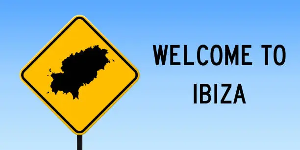 Vector illustration of Ibiza map on road sign.