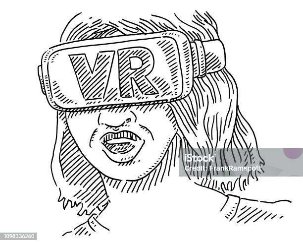 Woman Wearing Vr Glasses Drawing Stock Illustration - Download Image Now - Adult, Adults Only, Arts Culture and Entertainment