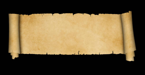 antike schriftrolle pergament auf schwarzem hintergrund. - scroll paper old yellowed stock-fotos und bilder