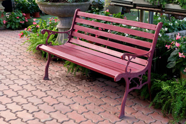 istock Outdoor Red Metal Bench 1098338288