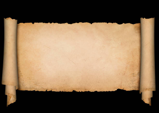 antiken pergament auf schwarzem hintergrund. - scroll paper old yellowed stock-fotos und bilder