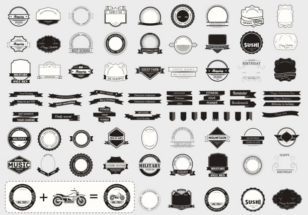 Make your labels or symbol concept set. Retro typography, badges, symbols, borders, ribbons, emblem, stamp, and objects. Vector design templates. Make your labels or symbol concept set. Retro typography, badges, symbols, borders, ribbons, emblem, stamp, and objects Vector design templates military borders stock illustrations