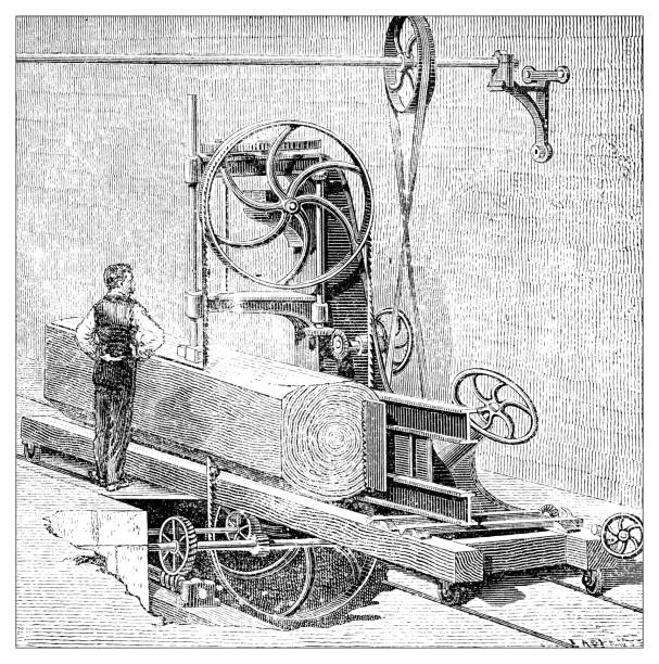 illustrations, cliparts, dessins animés et icônes de antique gravure illustration industrie manufacturière : vu - saw old fashioned mechanic antique