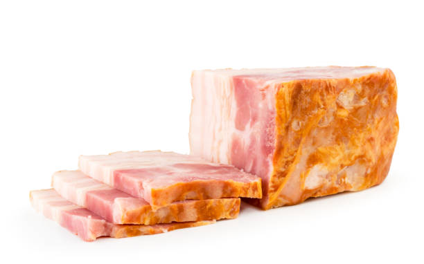 istock Bacon sliced close-up on a white background. 1098354572