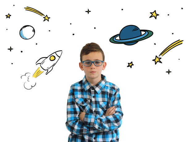 istock Young boy child think idea dreaming imagination space stars 1098358332