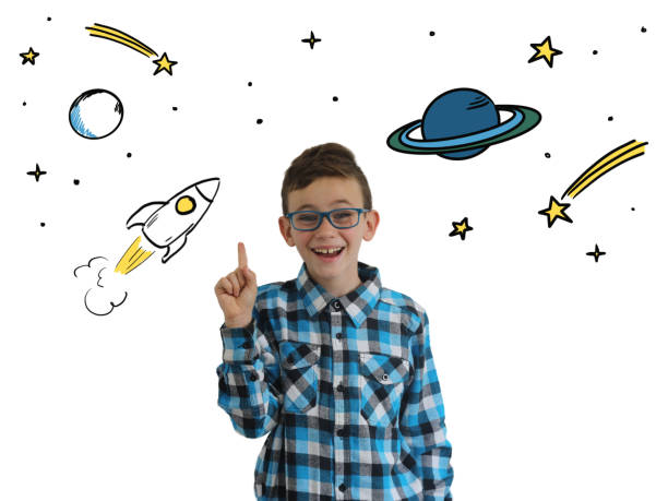 istock Young boy child think idea dreaming imagination space stars 1098359064