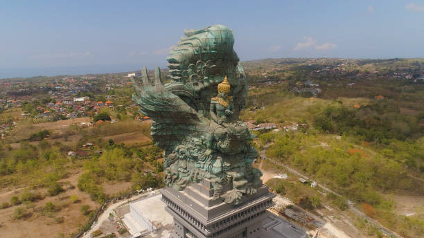 Aerial view statue hindu god garuda vishnu kencana Statue, Bali. Statue at entrance Garuda Wisnu Kencana Cultural Park.