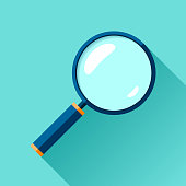 istock Magnifying glass icon in flat style. Search loupe on color background. Vector design object for you business project 1098360020