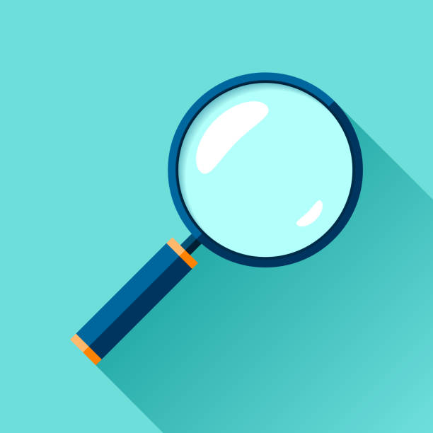 Magnifying glass icon in flat style. Search loupe on color background. Vector design object for you business project Magnifying glass icon in flat style. Search loupe on color background. Vector design object for you business project zoom effect illustrations stock illustrations