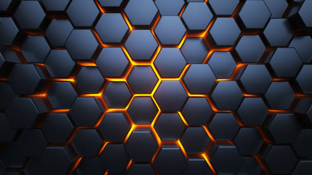 istock Blue and orange hexagons. Modern background. 3d illustration. 1098365018