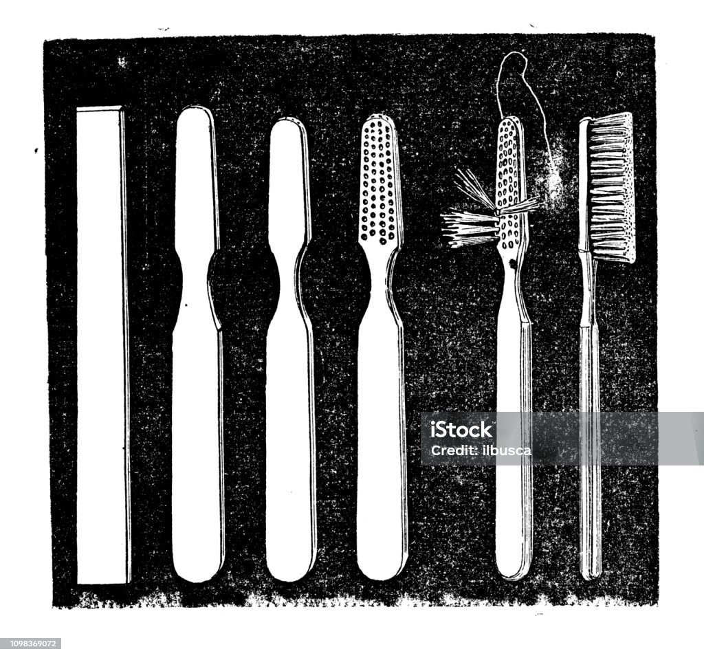 Antique illustration engraving of manufacturing industry: Toothbrush Toothbrush stock illustration