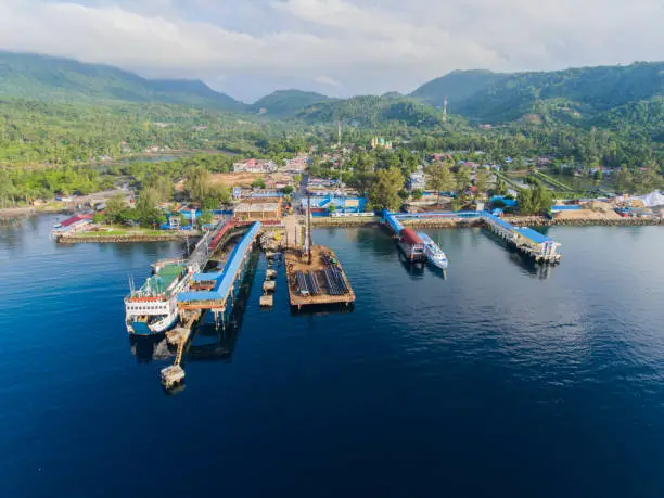 Aerial View Ferry Port (Balohan Port) in Sabang, Aceh