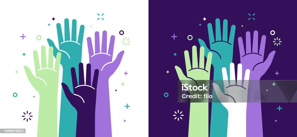 Activism Social Justice and Volunteering Activism social justice and volunteering hands raised concept. Hand stock vector
