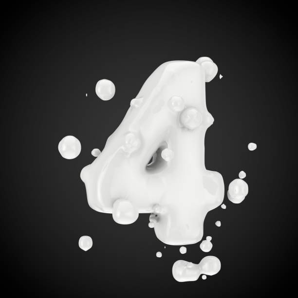 istock 3d number 4. Milk font with drops isolated on black background 1098372878